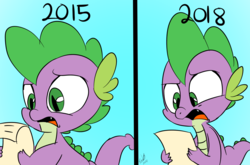 Size: 1214x800 | Tagged: safe, artist:emositecc, spike, dragon, g4, draw this again, male, paper, redraw, solo