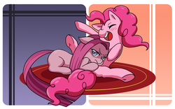 Size: 1680x1050 | Tagged: safe, artist:xenosaga428, pinkie pie, g4, abstract background, duality, eyes closed, laughing, pinkamena diane pie