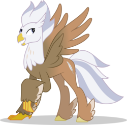 Size: 1024x1008 | Tagged: safe, artist:mlp-trailgrazer, oc, oc only, oc:silver quill, classical hippogriff, hippogriff, classical hippogriffied, feathered fetlocks, hippogriff oc, hippogriffied, male, movie accurate, raised claw, redesign, simple background, solo, species swap, transparent background, vector