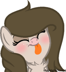 Size: 346x376 | Tagged: safe, artist:thatonefluffs, oc, oc only, pony, :p, bust, chest fluff, eyes closed, female, mare, portrait, silly, silly pony, simple background, solo, tongue out, transparent background