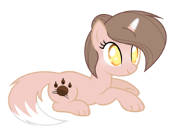 Size: 1024x749 | Tagged: safe, artist:galaxyswirlsyt, oc, oc only, oc:fox lay, fox, fox pony, hybrid, original species, pony, unicorn, female, prone, simple background, solo, transparent background