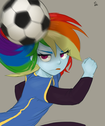 Size: 791x949 | Tagged: safe, artist:ehfa, rainbow dash, equestria girls, g4, clothes, female, football, multicolored hair, solo, sports