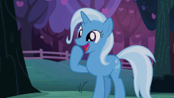 Size: 1280x720 | Tagged: safe, edit, screencap, trixie, pony, unicorn, g4, uncommon bond, animated, apple, apple tree, bush, cute, dawn, diatrixes, excited, female, fence, food, gasp, happy, loop, mare, open mouth, raised hoof, smiling, solo, tree