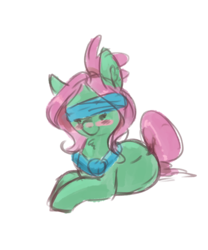 Size: 3907x4688 | Tagged: safe, artist:mrscurlystyles, oc, oc only, oc:💚, earth pony, pony, bandana, blushing, clothes, cute, female, scarf, sketch, solo