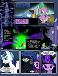 Size: 1275x1650 | Tagged: safe, artist:dsana, king sombra, shining armor, spike, twilight sparkle, alicorn, dragon, pony, comic:the shadow shard, g4, comic, crying, dark magic, food, magic, sugar (food), twilight sparkle (alicorn)