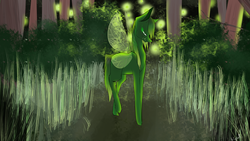 Size: 1920x1080 | Tagged: safe, artist:labglab, oc, oc only, pony, rcf community, evil, eye contact, forest, green, looking at each other, solo
