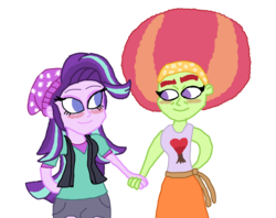 Size: 1005x794 | Tagged: safe, artist:ktd1993, starlight glimmer, tree hugger, equestria girls, g4, beanie, crack shipping, equestria girls-ified, female, hat, holding hands, lesbian, shipping, simple background, starhugger, transparent background