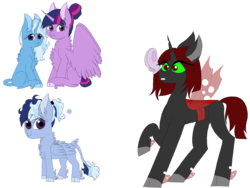 Size: 1600x1200 | Tagged: safe, artist:sagittariuszodiac, trixie, twilight sparkle, oc, oc:bellatrix, oc:gevirah, alicorn, butterfly, hybrid, pony, g4, cloven hooves, female, interspecies offspring, leonine tail, lesbian, magical lesbian spawn, next generation, offspring, parent:king sombra, parent:queen chrysalis, parent:trixie, parent:twilight sparkle, parents:chrysombra, parents:twixie, ship:twixie, shipping, sombra eyes, twilight sparkle (alicorn), unshorn fetlocks