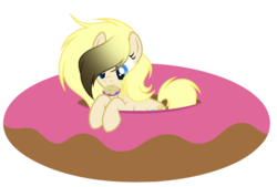 Size: 1023x692 | Tagged: safe, artist:marielle5breda, oc, oc only, oc:tinkie tonkie, earth pony, pony, donut, female, food, mare, mouth hold, offspring, parent:derpy hooves, parent:doctor whooves, parents:doctorderpy, simple background, solo, transparent background