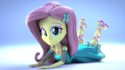 Size: 3840x2160 | Tagged: safe, artist:efk-san, part of a set, fluttershy, equestria girls, equestria girls series, g4, 3d, adorasexy, beautiful, blender, clothes, commission, cute, dress, feet, female, geode of fauna, high res, lace sandals, looking at you, magical geodes, sandals, sexy, shyabetes, smiling, solo, toes
