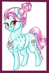 Size: 632x935 | Tagged: safe, alternate version, artist:twixyamber, blue bobbin, pony, g4, solo