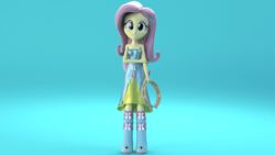 Size: 3840x2160 | Tagged: safe, artist:efk-san, part of a set, fluttershy, equestria girls, g4, my little pony equestria girls: rainbow rocks, 3d, blender, clothes, commission, dress, female, high res, looking at you, musical instrument, smiling, solo, tambourine