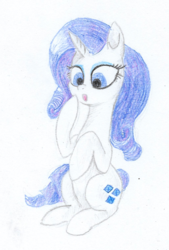 Size: 604x894 | Tagged: safe, artist:t72b, derpibooru exclusive, rarity, g4, female, raised hoof, simple background, sitting, solo, traditional art