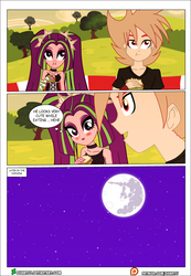 Size: 2560x3704 | Tagged: safe, artist:dieart77, aria blaze, oc, oc:angel phoenix, comic:sirens love, equestria girls, g4, blushing, canon x oc, comic, eating, food, high res, mare in the moon, moon, picnic, sandwich, shipping