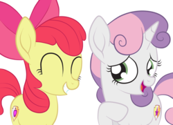 Size: 1936x1400 | Tagged: safe, artist:squipycheetah, apple bloom, sweetie belle, g4, alternate cutie mark, crush, cute, cutie mark, duo, female, lesbian, ship:sweetiebloom, shipping, simple background, the cmc's cutie marks, transparent background
