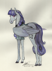 Size: 1024x1412 | Tagged: safe, artist:sagastuff94, inky rose, pegasus, pony, g4, female, goth, hoers, mare, realistic, realistic anatomy, solo, traditional art