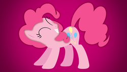 Size: 1366x768 | Tagged: dead source, safe, artist:4ourletters, pinkie pie, earth pony, pony, g4, female, lineless, pink background, simple background, smiling, solo, wallpaper