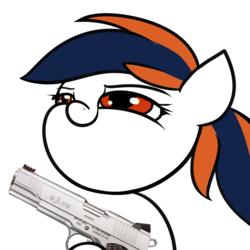 Size: 1280x1280 | Tagged: safe, artist:anonymous, oc, oc only, oc:milo highliss, /mlpol/, faic, gun, hoof hold, reaction image, simple background, smiling, smug, transparent background, weapon