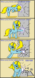 Size: 504x1108 | Tagged: source needed, safe, artist:pencil bolt, oc, oc only, oc:betterry, pony, comic:destroy wall, butt, female, hooves, kick, mare, plot, short comic, theponyfuture, wall