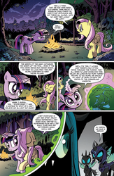 Size: 995x1529 | Tagged: artist needed, safe, idw, official comic, fluttershy, megasoma, queen chrysalis, twilight sparkle, changeling, g4, the return of queen chrysalis, spoiler:comic, advertisement, armor, changeling officer, horn, horn cap, idw advertisement
