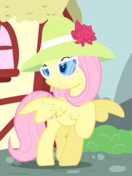 Size: 1500x2000 | Tagged: safe, artist:latie, fluttershy, pegasus, pony, g4, green isn't your color, female, hat, mare, raised hoof, solo, sun hat, sunglasses