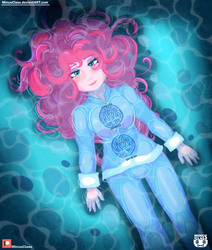 Size: 2800x3300 | Tagged: safe, artist:minusclass, pinkie pie, equestria girls, g4, bedroom eyes, clothes, female, floating, high res, looking at you, patreon, patreon logo, solo, swimming pool, wet, wet clothes