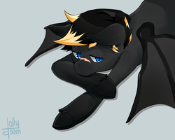 Size: 1808x1447 | Tagged: safe, artist:lollydoom, oc, oc only, oc:midnight archer, bat pony, pony, bat pony oc, gray background, simple background, solo