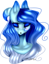 Size: 586x763 | Tagged: safe, artist:ohflaming-rainbow, oc, oc only, oc:courant, anthro, bust, female, mare, no pupils, portrait, ram horns, simple background, solo, transparent background