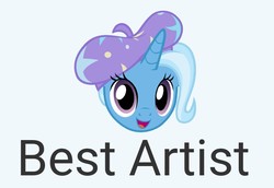 Size: 713x490 | Tagged: safe, trixie, pony, unicorn, derpibooru, g4, beret, bust, derpibooru badge, female, hat, looking at you, mare, meta, portrait, simple background, smiling, solo