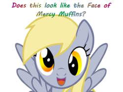 Size: 1200x900 | Tagged: safe, derpy hooves, g4, cute, face of mercy, face of muffins, happy, meme, rainbow text, simple background, smiling, transparent background, wings