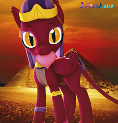Size: 959x1000 | Tagged: safe, artist:loveslove, the sphinx, sphinx, g4, 3d, cute, female, heart, looking at you, mouth hold, pyramid, solo, sphinxdorable