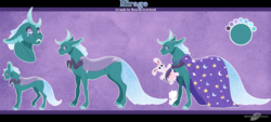 Size: 2025x912 | Tagged: safe, artist:bijutsuyoukai, oc, oc only, oc:mirage, changepony, pony, cloak, clothes, offspring, parent:pharynx, parent:trixie, parents:phartrix, plushie, reference sheet, solo