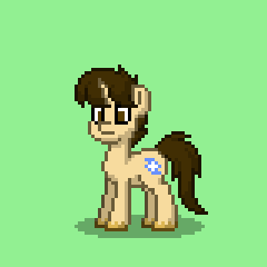 Size: 240x240 | Tagged: safe, oc, oc only, oc:ethereal divide, pony, unicorn, pony town, brown eyes, brown mane, brown tail, cutie mark, galaxy spiral, male, pixel art, sprite, stallion