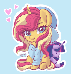 Size: 5600x5900 | Tagged: safe, artist:dressella, sunset shimmer, twilight sparkle, pony, unicorn, g4, absurd resolution, clothes, cute, female, heart, lesbian, looking at you, shimmerbetes, ship:sunsetsparkle, shipping