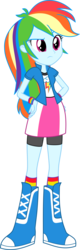 Size: 1645x5130 | Tagged: safe, artist:frownfactory, rainbow dash, equestria girls, g4, my little pony equestria girls: rainbow rocks, .svg available, boots, clothes, compression shorts, female, hand on hip, rainbow socks, shoes, simple background, skirt, socks, solo, striped socks, svg, transparent background, vector