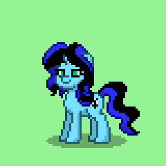 Size: 240x240 | Tagged: safe, oc, oc only, oc:lunar flourish, pony, unicorn, pony town, cutie mark, female, mare, pixel art, quill, quill pen, sprite, teal eyes, two toned mane, two toned tail