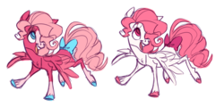 Size: 1280x612 | Tagged: safe, artist:janegumball, pinkie pie, pegasus, pony, g4, female, g5 concept leak style, g5 concept leaks, mare, pinkie pie (g5 concept leak), race swap, simple background, solo, spread wings, white background, wings