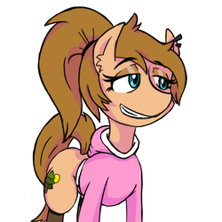 Size: 1200x1200 | Tagged: safe, alternate version, artist:skeletonburglar, oc, oc only, oc:morning wood, pony, bottomless, clothes, hoodie, looking offscreen, partial nudity, seductive grin, simple background, smiling, socks, solo, stockings, thigh highs, white background