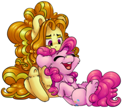 Size: 5611x4961 | Tagged: safe, artist:cutepencilcase, adagio dazzle, pinkie pie, earth pony, pony, g4, absurd resolution, cute, diapinkes, duo, equestria girls ponified, female, fluffy, mare, ponified, simple background, smiling, transparent background