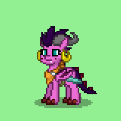 Size: 240x240 | Tagged: safe, oc, oc only, oc:caldera (dragon), dragon, pony, pony town, blue eyes, ear piercing, earring, fangs, female, horns, jewelry, neckerchief, piercing, pixel art, spiked tail, spikes, sprite, sword, tail, weapon, wings
