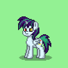 Size: 240x240 | Tagged: safe, oc, oc only, oc:paradigm flux, alicorn, pony, pony town, artificial, cutie mark, dna, experiment, folded wings, heterochromia, hidden cutie mark, horn, male, pixel art, red eye, solo, sprite, stallion, two toned mane, two toned tail, wings, yellow eye