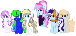 Size: 1024x489 | Tagged: safe, artist:bezziie, oc, oc only, oc:strawberry pie, earth pony, pegasus, pony, unicorn, clothes, female, mare, simple background, sweater, transparent background