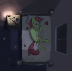 Size: 2749x2718 | Tagged: safe, artist:kopaleo, oc, oc only, oc:artline, earth pony, pony, bed, high res, insomnia, solo, story in the source, story included, tarot