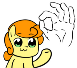 Size: 326x285 | Tagged: safe, edit, carrot top, golden harvest, pony, g4, :3, bkub, emoji, female, honeycomb chatka, ok hand sign, simple background, solo, top, transparent background, 👌