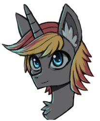 Size: 674x813 | Tagged: safe, artist:raptor007, edit, oc, oc only, oc:rd, pony, unicorn, blue eyes, bust, ear fluff, horn, male, simple background, solo, transparent background