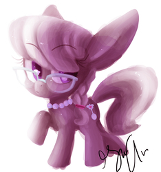 Size: 2576x2758 | Tagged: dead source, safe, artist:shellielle, silver spoon, earth pony, pony, g4, cute, female, filly, glasses, high res, jewelry, looking back, necklace, pearl necklace, raised hoof, simple background, solo