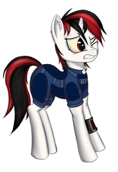 Size: 1024x1498 | Tagged: safe, artist:enkeinn, oc, oc only, oc:blackjack, pony, unicorn, fallout equestria, fallout equestria: project horizons, female, mare, simple background, solo, white background