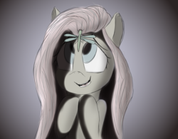 Size: 3840x3000 | Tagged: safe, artist:sweetbrew, fluttershy, dragonfly, insect, pegasus, pony, g4, bust, female, gradient background, high res, hooves to the chest, looking at something, looking up, monochrome, open mouth, portrait, sketch, smiling, solo