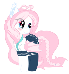 Size: 2438x2612 | Tagged: safe, artist:dookin, oc, oc only, oc:sylphie, bat pony, pony, blushing, clothes, cute, heart, high res, school uniform, simple background, solo, transparent background