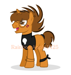 Size: 884x932 | Tagged: safe, artist:rainbowapple1425, oc, oc only, oc:thomasseidler, oc:thomastheautisticunicorn, pony, base used, clothes, cute, ear piercing, earring, glasses, jewelry, piercing, ring, rock star, shirt, simple background, solo, thomas, transparent background, watermark